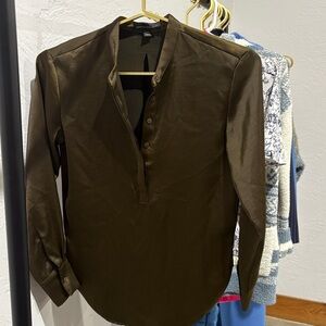 Banana Republic Olive Green Silk Button-Up Shirt